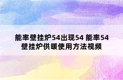 能率壁挂炉54出现54 能率54壁挂炉供暖使用方法视频